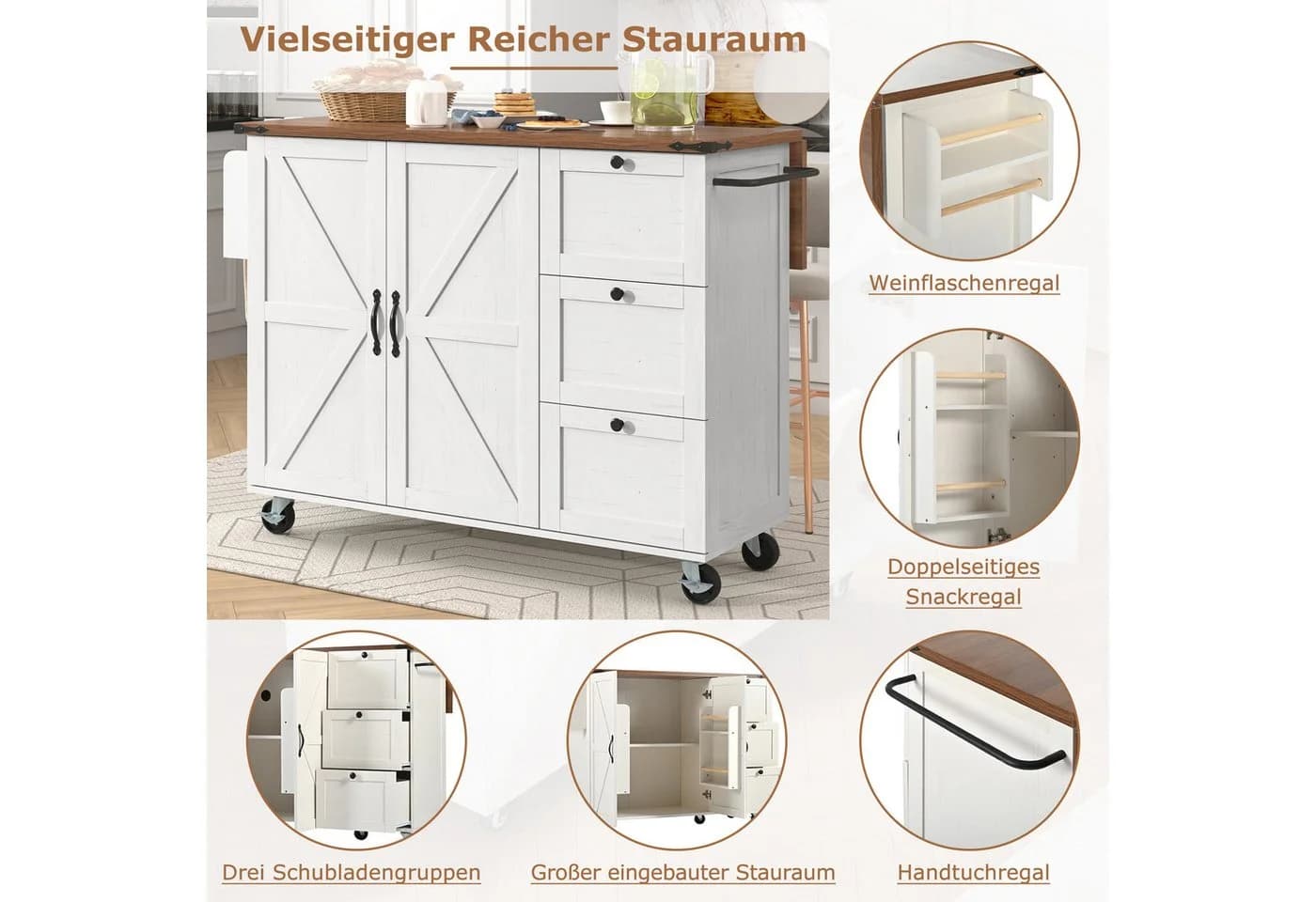 MODFU Küchenwagen mit klappbarer Arbeitsplatte und Stauraum Beige - Bild 5