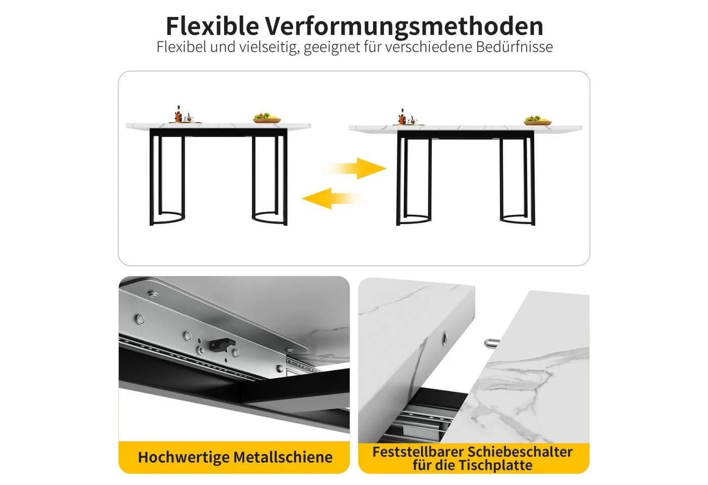 OKWISH Esstisch Essgruppe 5-tlg. Ausziehbar Weiß/Schwarz Samt - Bild 5