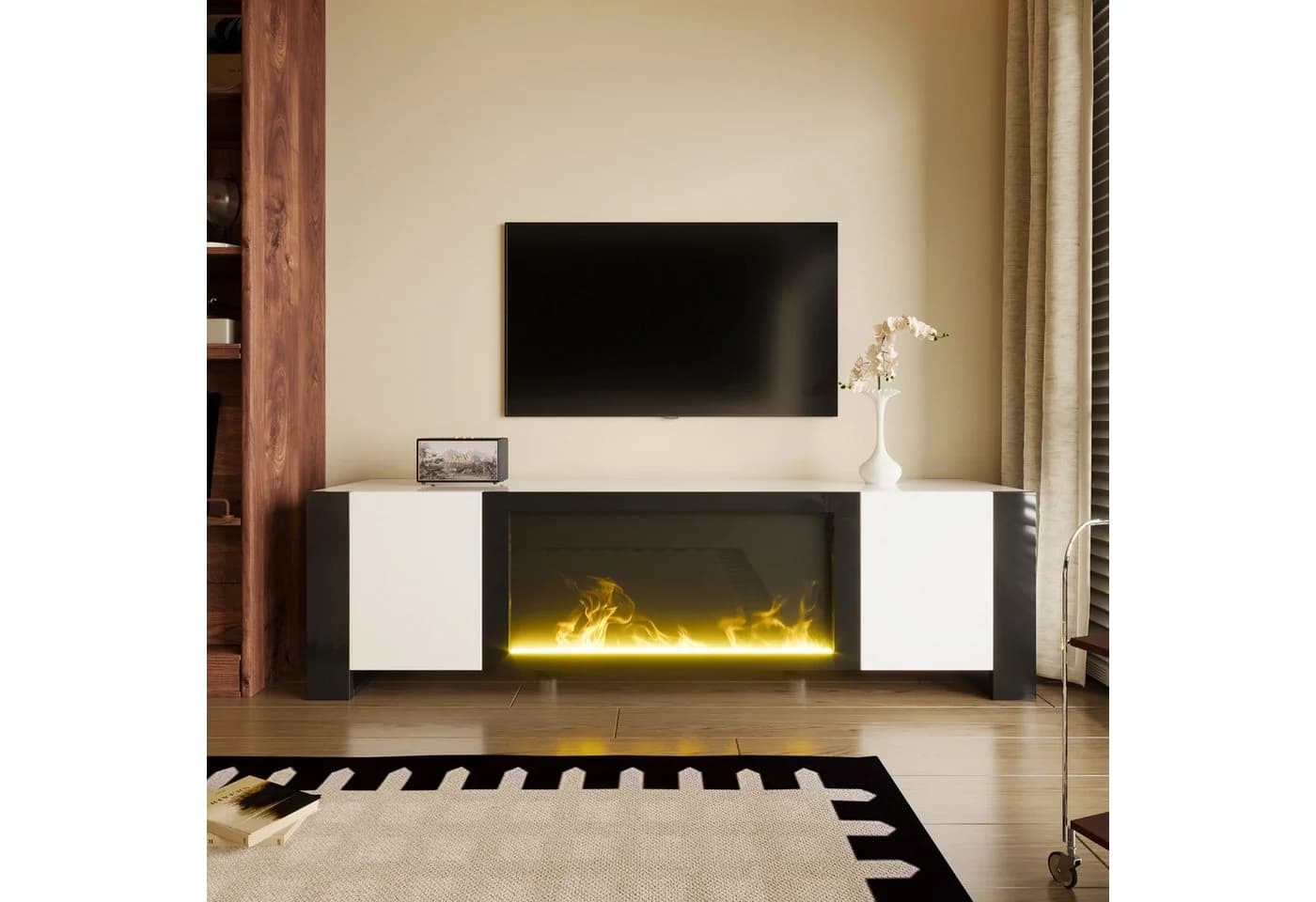 OKWISH Lowboard TV-Schrank mit Dekorativem Elektrokamin Hochglanz - Bild 4
