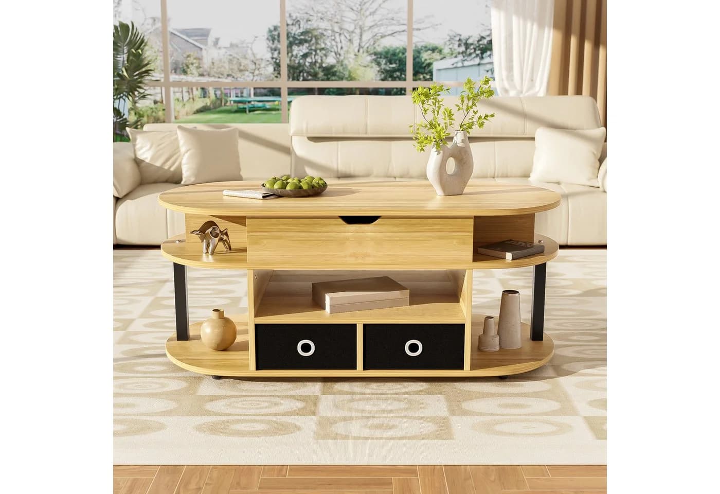 MODFU Couchtisch mit Hebefunktion und Stauraum Braun/Schwarz - Bild 3
