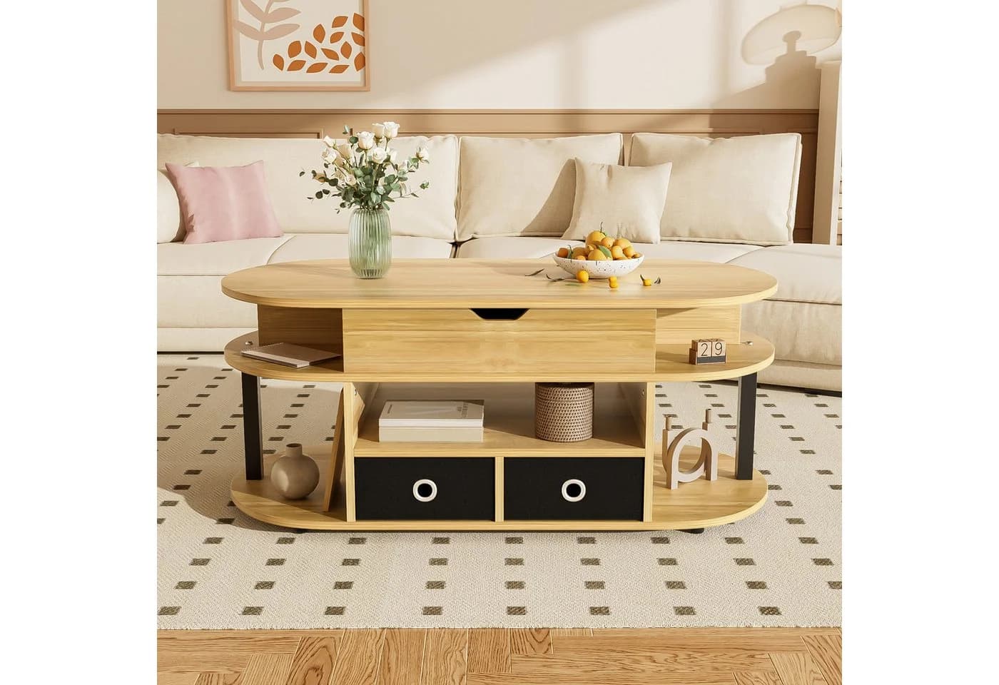 MODFU Couchtisch mit Hebefunktion und Stauraum Braun/Schwarz - Bild 5