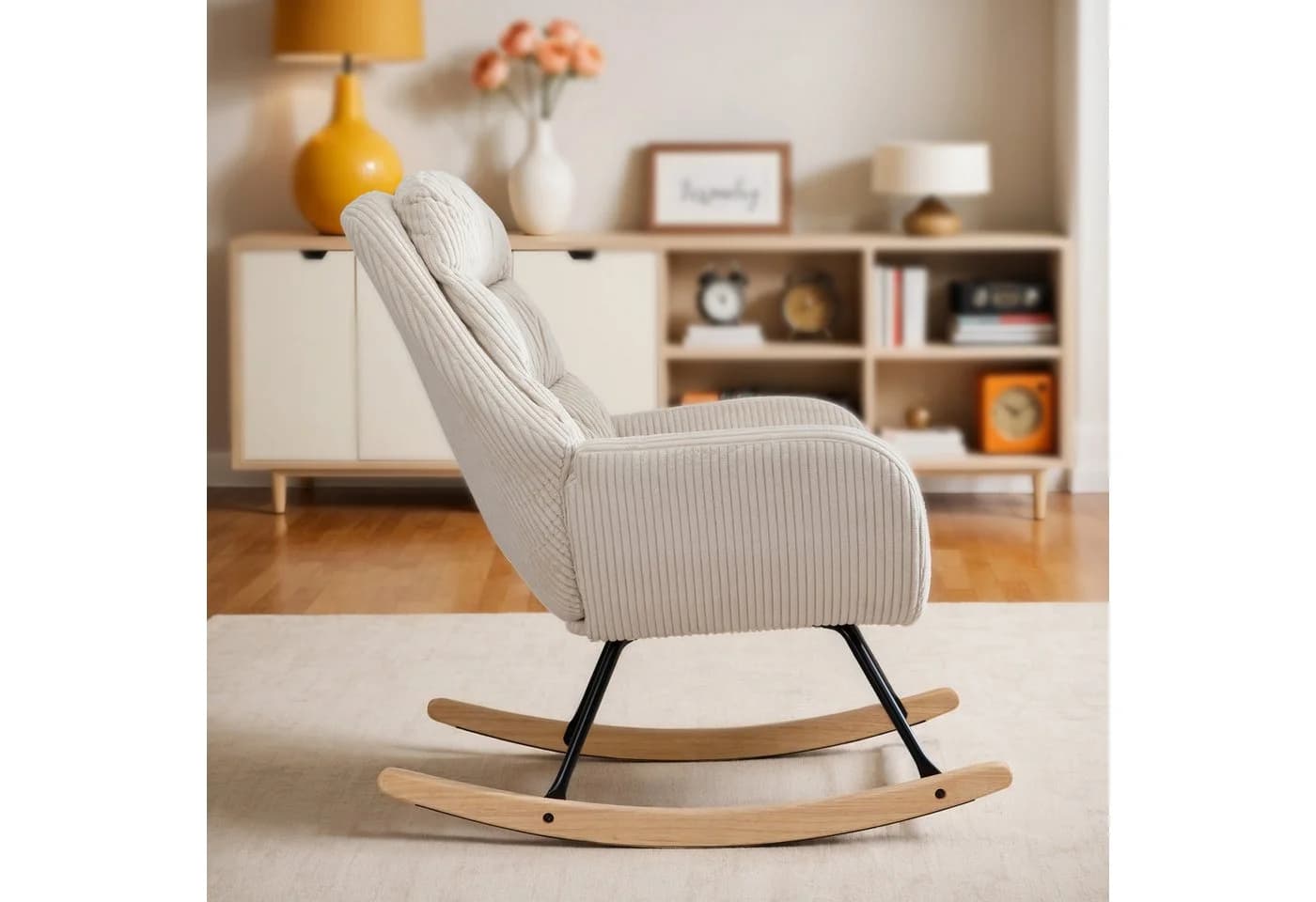 HAUSS SPOLE Schaukelstuhl Beige Cordstoff Metallrahmen