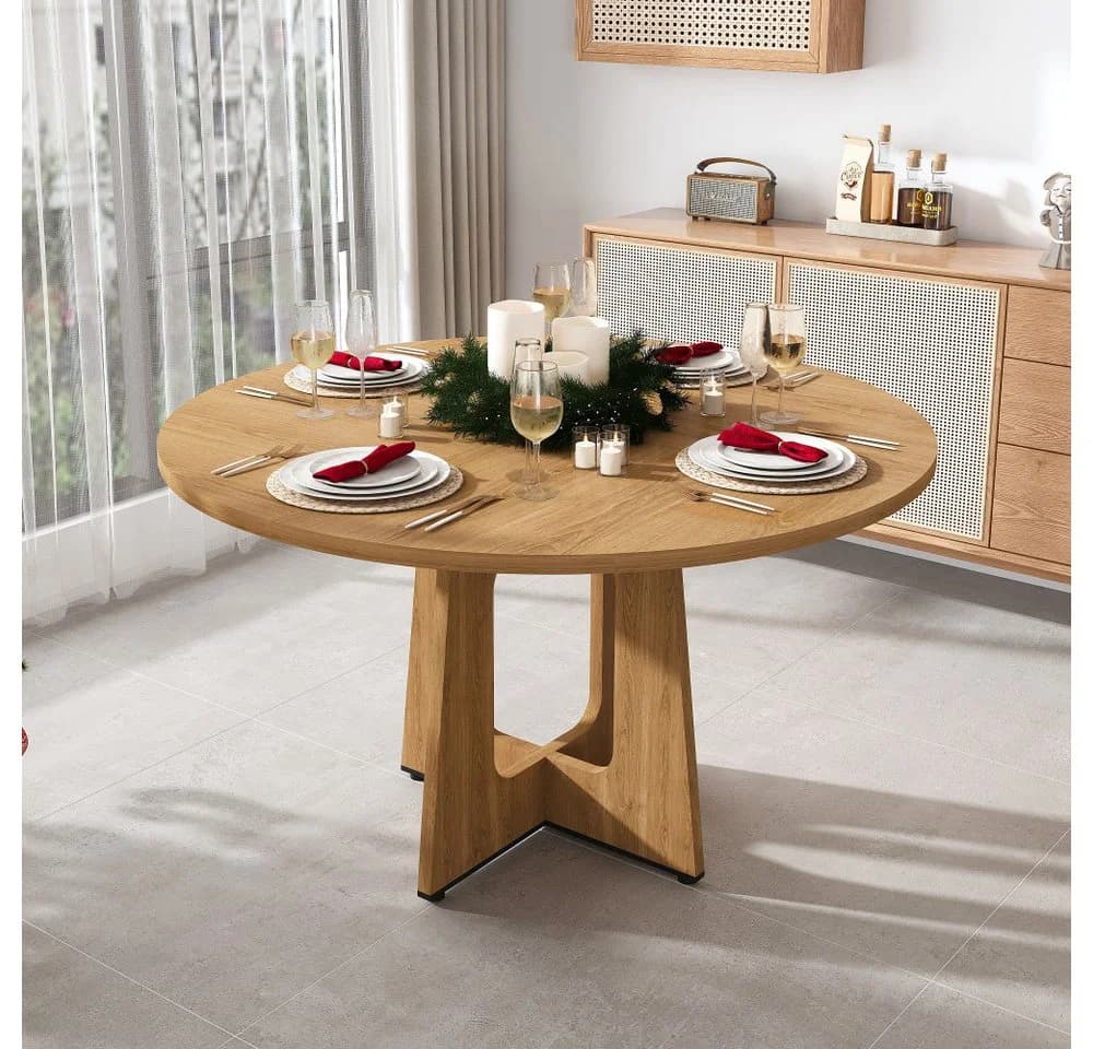 BBWL Runder Esstisch 120 cm MDF Walnuss Mid-Century Modern - Bild 2