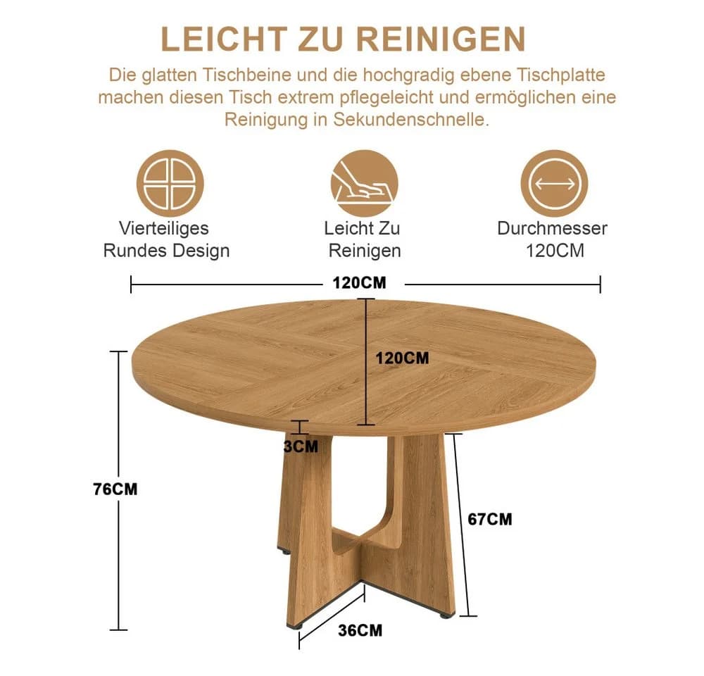 BBWL Runder Esstisch 120 cm MDF Walnuss Mid-Century Modern - Bild 4