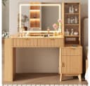BBWL Schminktisch mit LED-Spiegel & Ladestation, 3 Schubladen, Glasablagen, MDF Bild 2