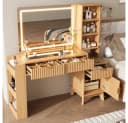 BBWL Schminktisch mit LED-Spiegel & Ladestation, 3 Schubladen, Glasablagen, MDF Bild 4