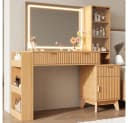 BBWL Schminktisch mit LED-Spiegel & Ladestation, 3 Schubladen, Glasablagen, MDF Bild 5