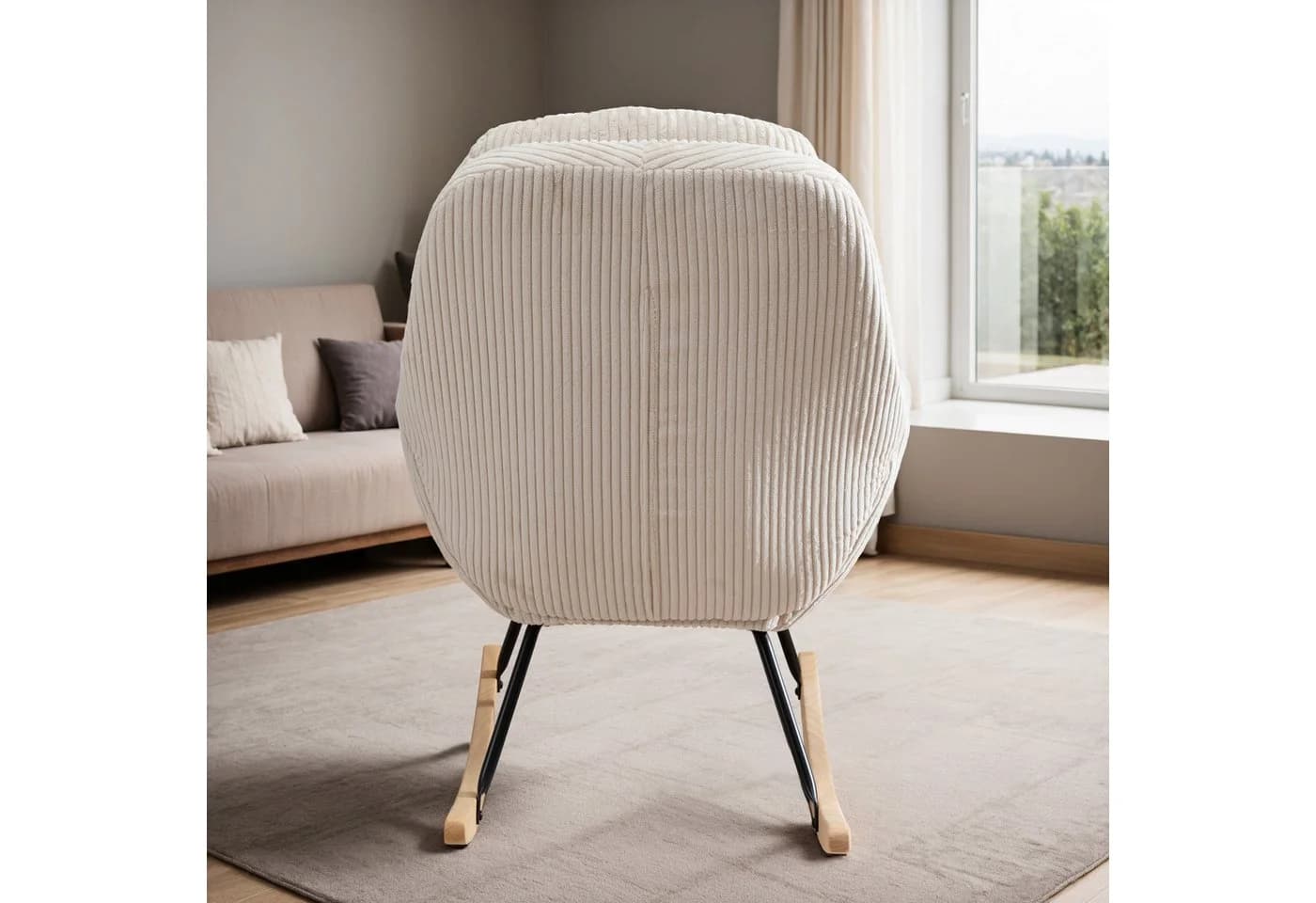 OKWISH Schaukelstuhl geräuschlose Schwingbewegung, hoher Rückenlehne, Holz-Metall-Gestell - Bild 5
