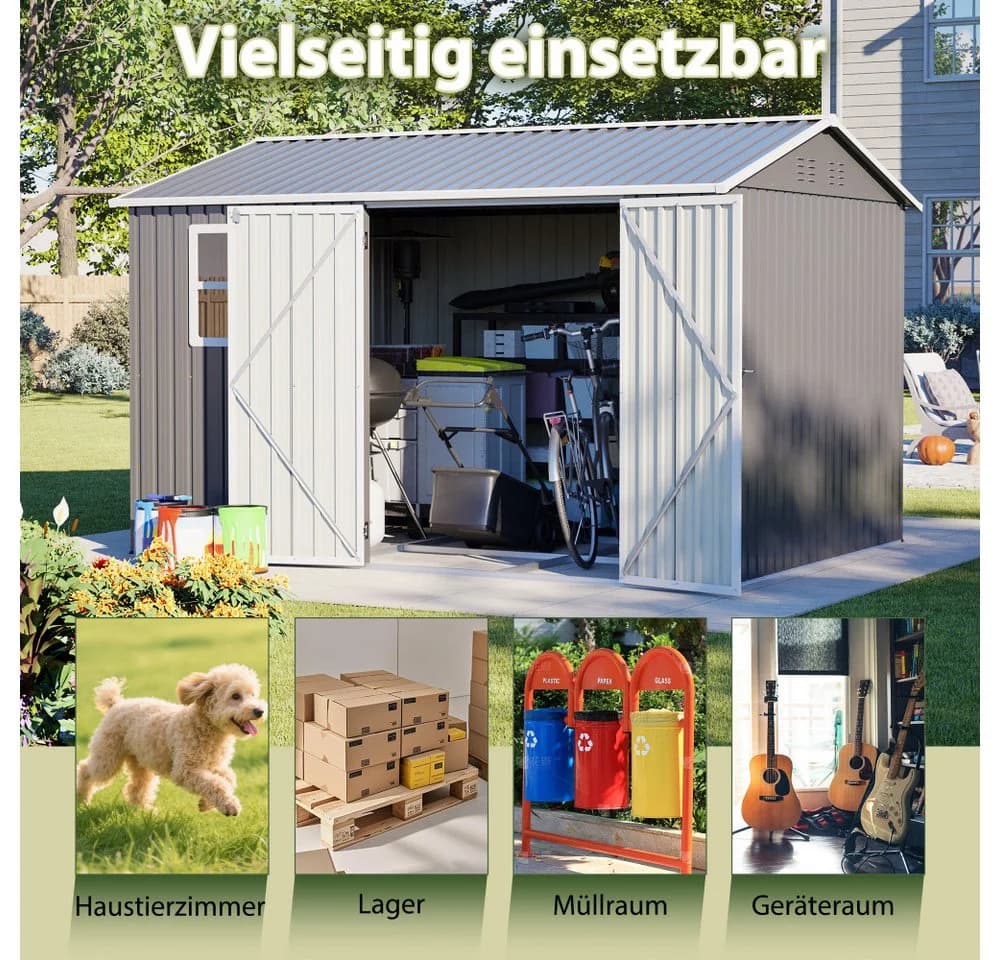 BBWL Metall-Gartenschuppen 311x240 cm grau mit Schloss, Lüftung & UV-Schutz - Bild 5