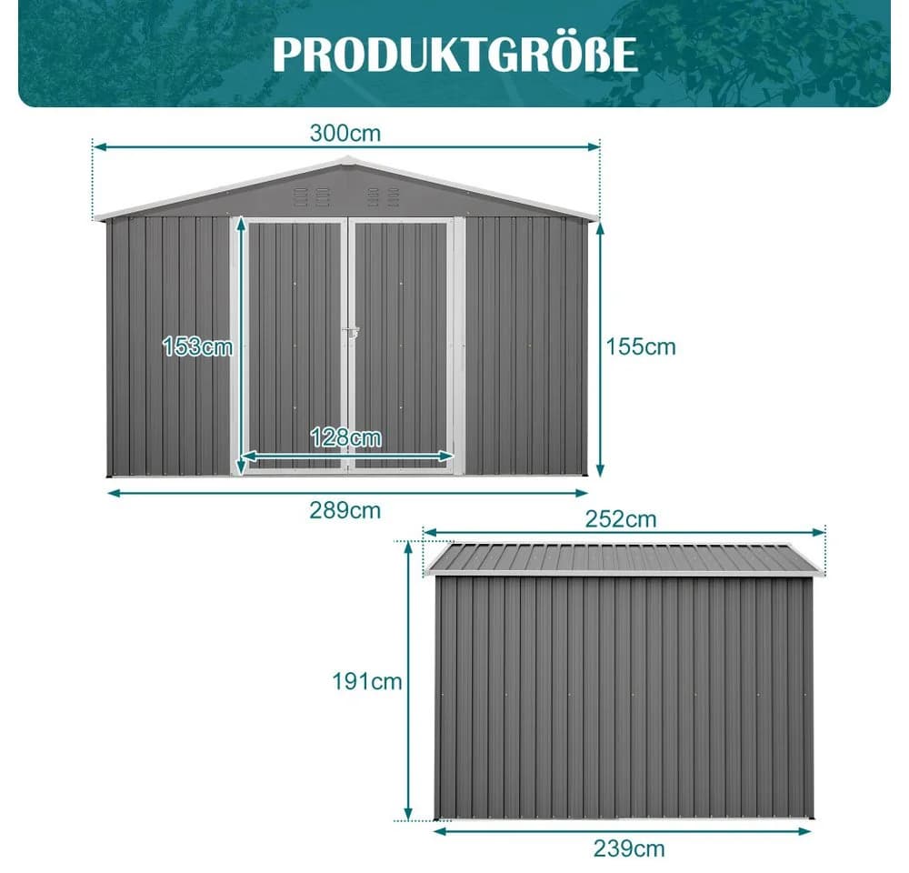 BBWL Gerätehaus 300x252x191 cm Grau Metall mit Satteldach - Bild 3
