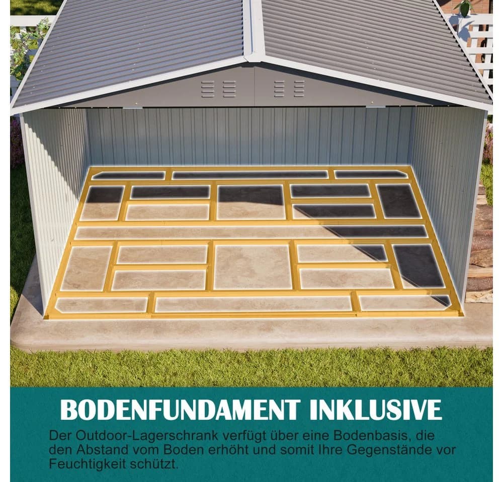 BBWL Gerätehaus 300x252x191 cm Grau Metall mit Satteldach - Bild 4