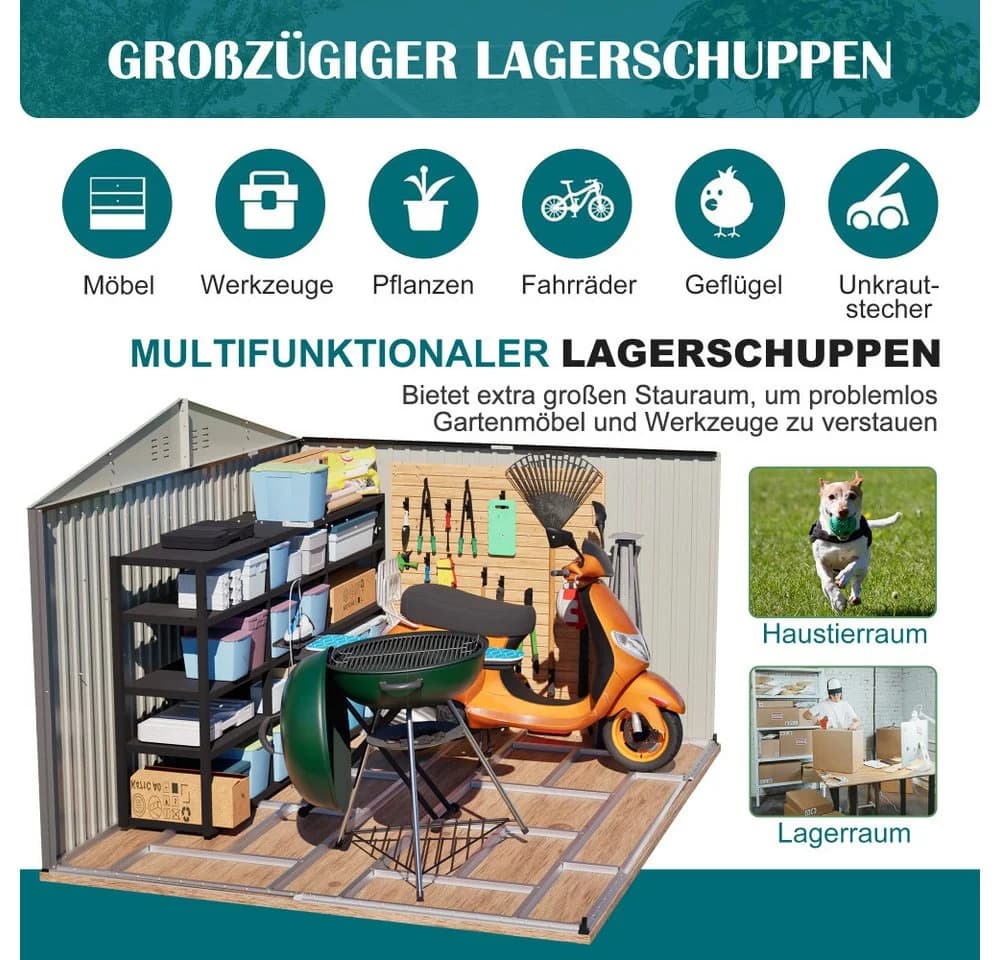 BBWL Gerätehaus 300x252x191 cm Grau Metall mit Satteldach - Bild 5