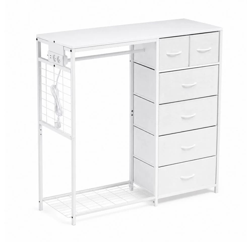 BBWL Kinderkleiderschrank Weiß mit 6 Schubladen, Kleiderstange & Steckdose - Bild 5