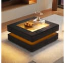 BBWL Couchtisch mit LED-Beleuchtung und 3 Schubladen Schwarz Glas Bild 4
