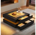 BBWL Couchtisch mit LED-Beleuchtung und 3 Schubladen Schwarz Glas Bild 5
