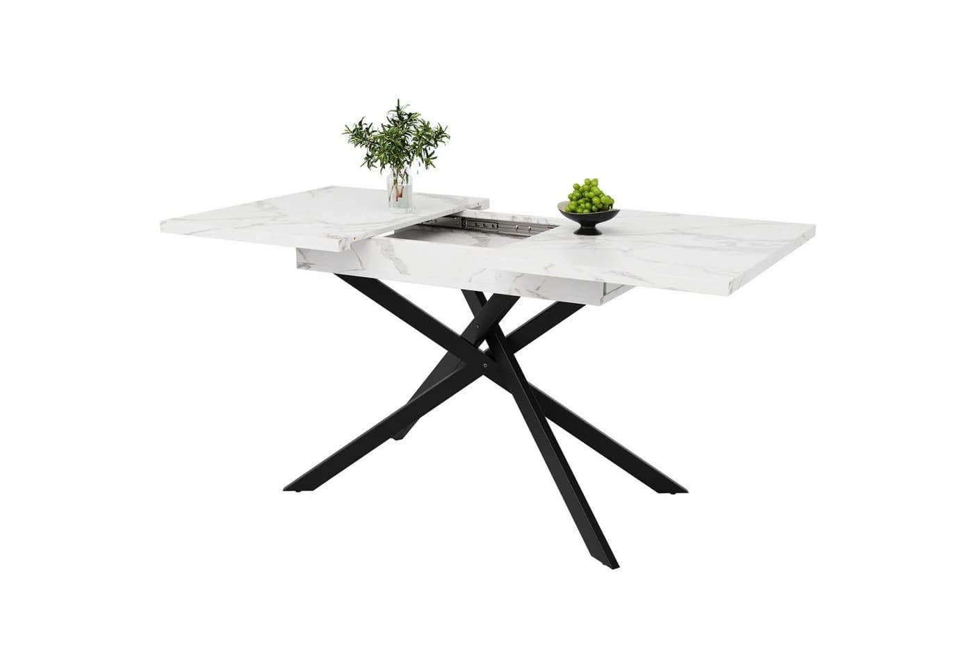 OKWISH Ausziehbarer Esstisch 120-160 cm Marmoroptik Schwarz