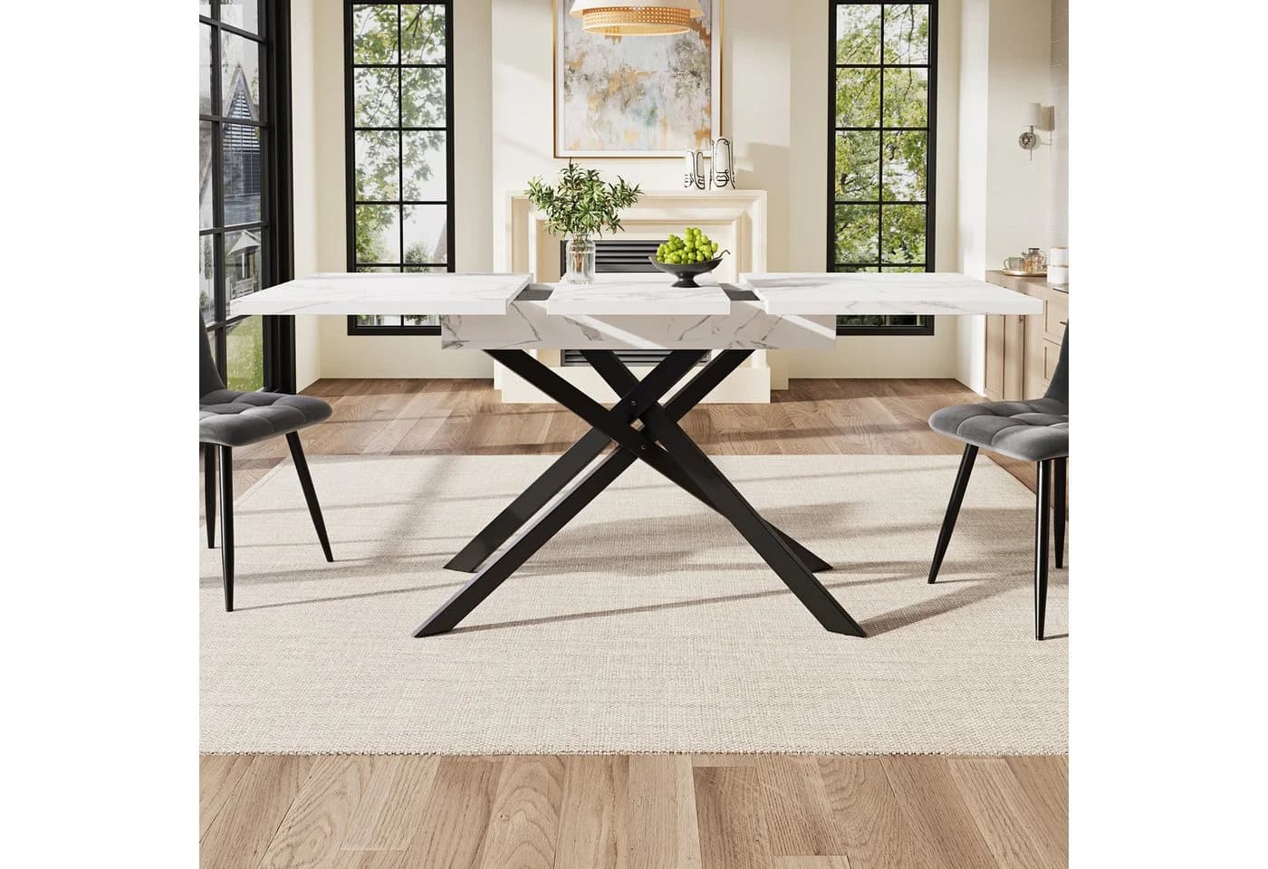 OKWISH Ausziehbarer Esstisch 120-160 cm Marmoroptik Schwarz - Bild 3