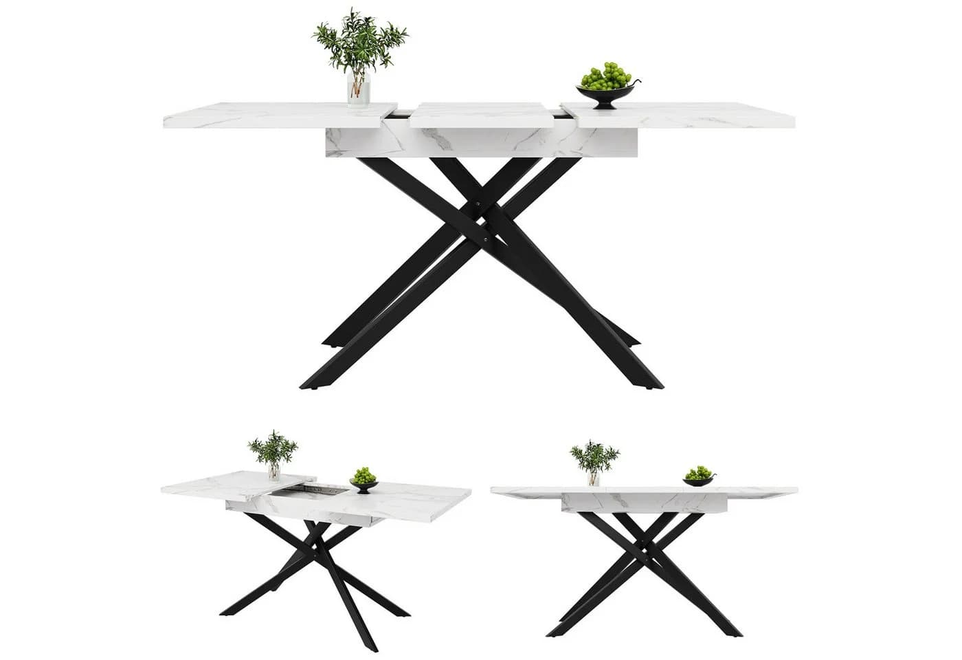 OKWISH Ausziehbarer Esstisch 120-160 cm Marmoroptik Schwarz - Bild 4