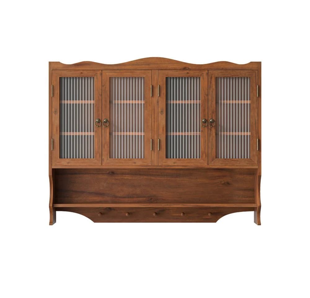 BBWL Hängeschrank Retro Massivholz Glas 4 Türen braun