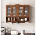 BBWL Hängeschrank Retro Massivholz Glas 4 Türen braun Bild 2