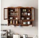 BBWL Hängeschrank Retro Massivholz Glas 4 Türen braun Bild 4