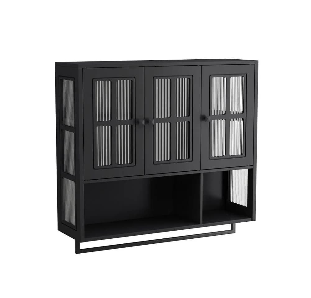 BBWL Hängeschrank 3 Türen Glasfront Schwarz Modern