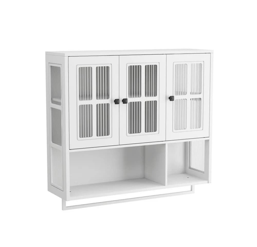 BBWL Hängeschrank 3 Türen Glasfront Weiß Modern