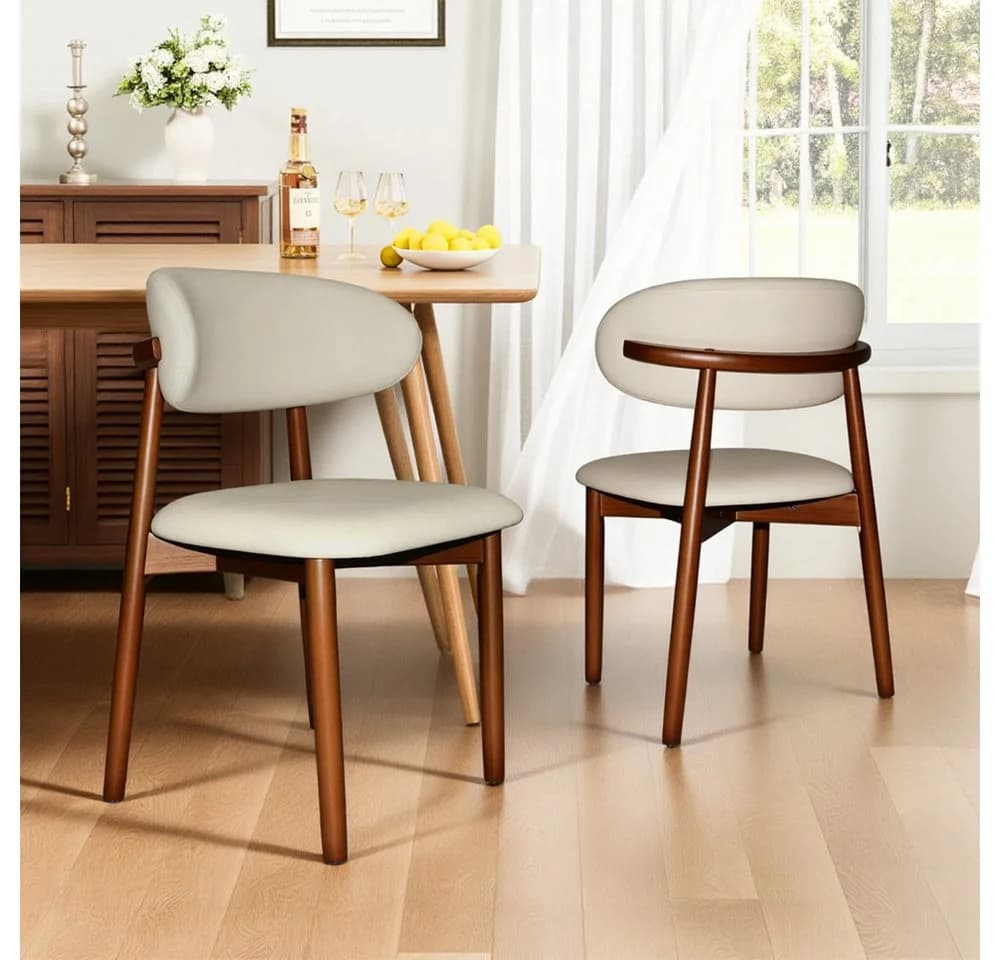 BBWL Esszimmerstuhl Massivholz Set 2er Braun PU-Sitz - Bild 2