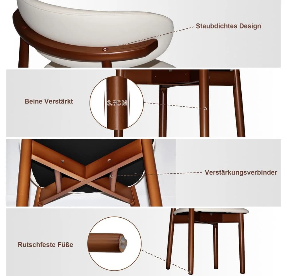 BBWL Esszimmerstuhl Massivholz Set 2er Braun PU-Sitz - Bild 5