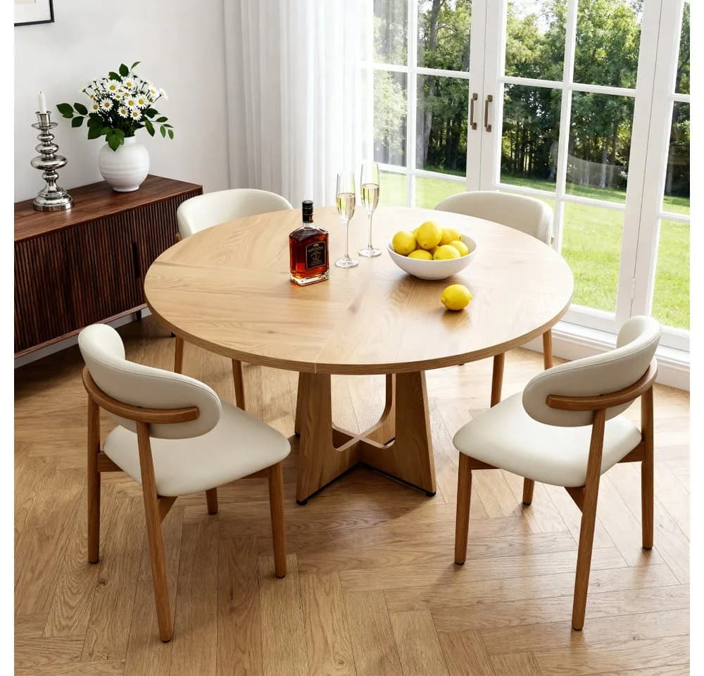 BBWL Esstisch Set 120cm Rund mit 4 Stühlen MDF Eiche Walnuss Modern - Bild 2