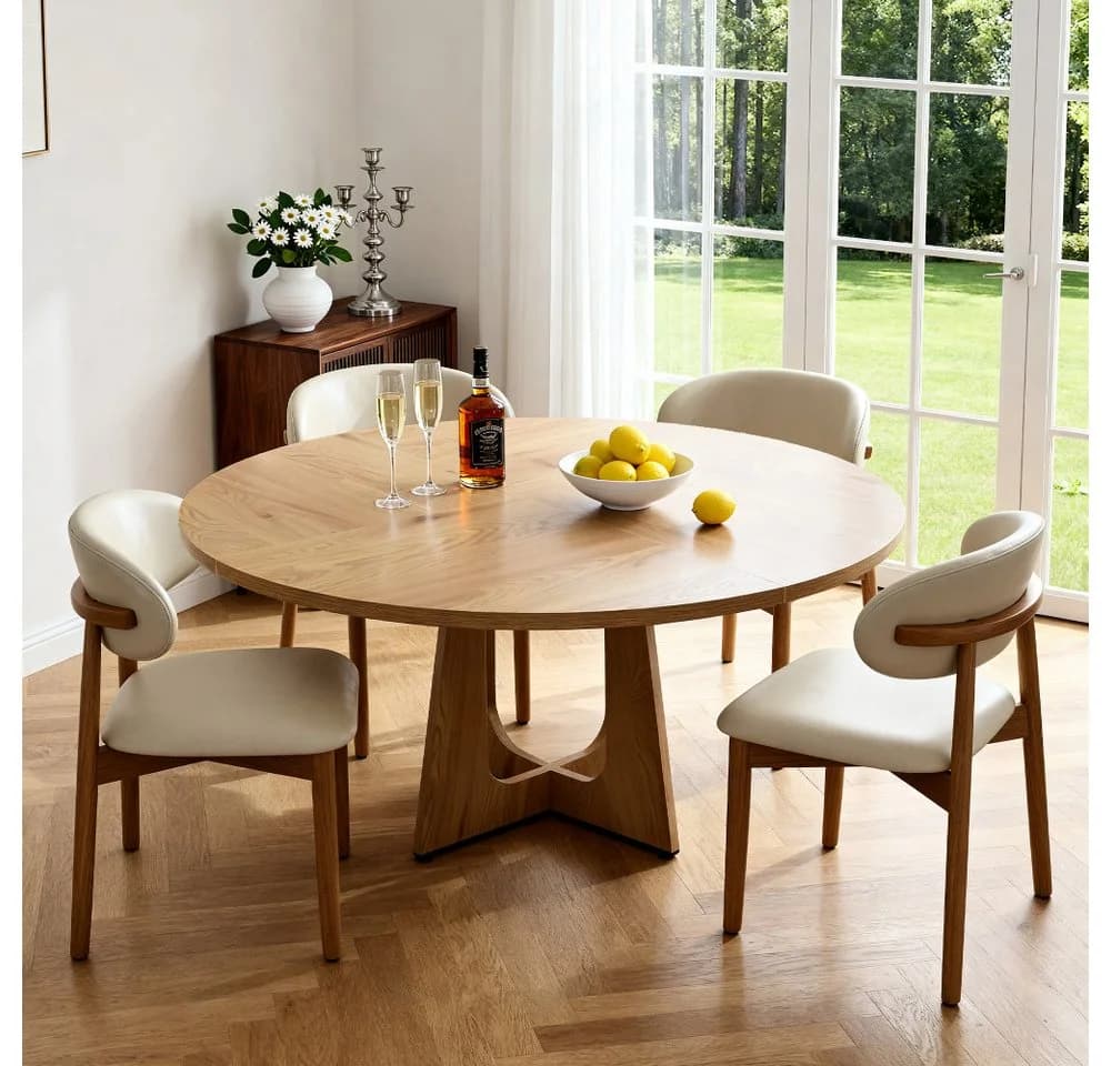 BBWL Esstisch Set 120cm Rund mit 4 Stühlen MDF Eiche Walnuss Modern - Bild 3