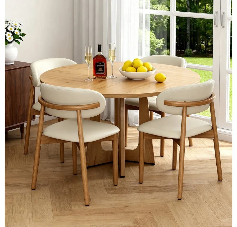 BBWL Esstisch Set 120cm Rund mit 4 Stühlen MDF Eiche Walnuss Modern - Bild 4