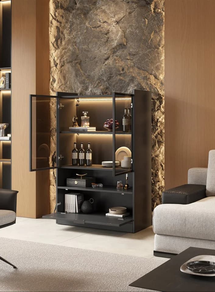 MODFU Vitrine mit LED-Beleuchtung 16 Farben Schwarz Glas - Bild 5