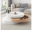 BBWL Couchtisch 360° drehbar mit Stauraum, MDF, Weiß/Natur Bild 2