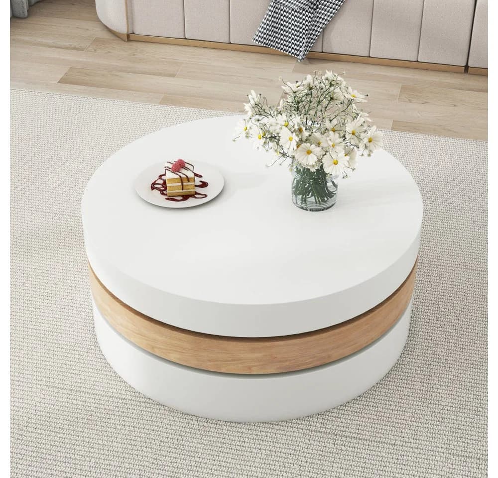 BBWL Couchtisch 360° drehbar mit Stauraum, MDF, Weiß/Natur - Bild 4