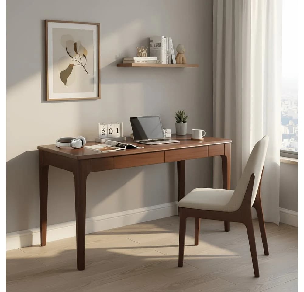 BBWL Schreibtisch mit Schubladen Walnuss Massivholz Mid-Century - Bild 2