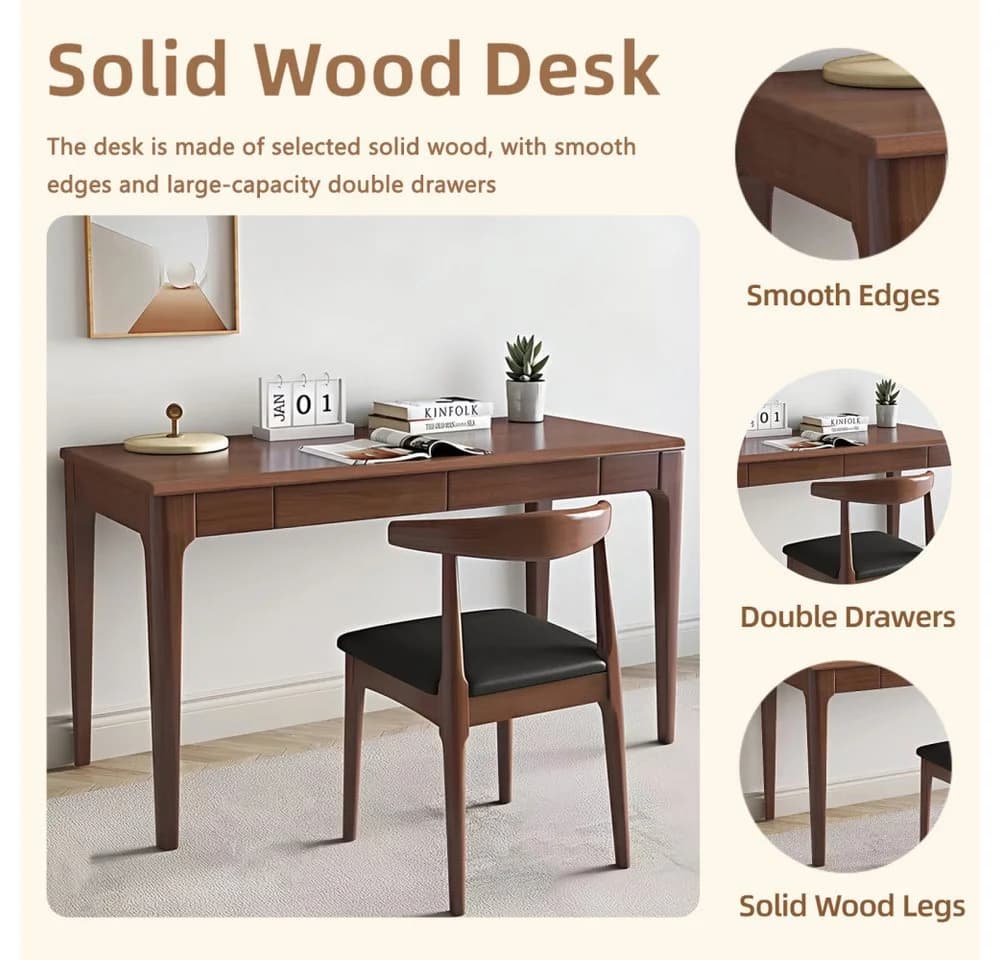 BBWL Schreibtisch mit Schubladen Walnuss Massivholz Mid-Century - Bild 3