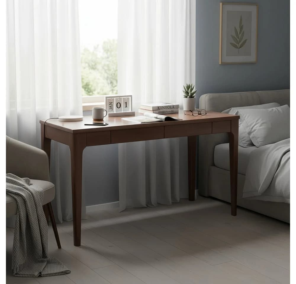 BBWL Schreibtisch mit Schubladen Walnuss Massivholz Mid-Century - Bild 4
