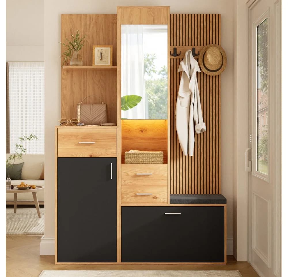 BBWL Kompaktgarderobe mit LED, Spiegel & Sitzbank - Bild 2