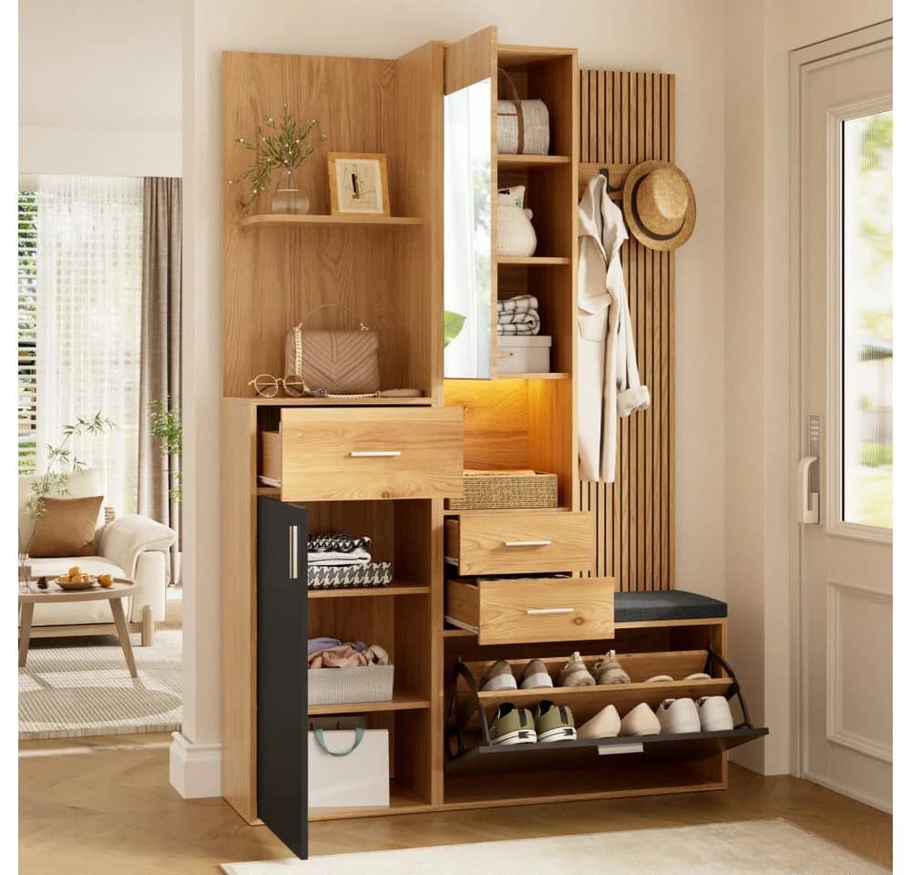 BBWL Kompaktgarderobe mit LED, Spiegel & Sitzbank - Bild 3