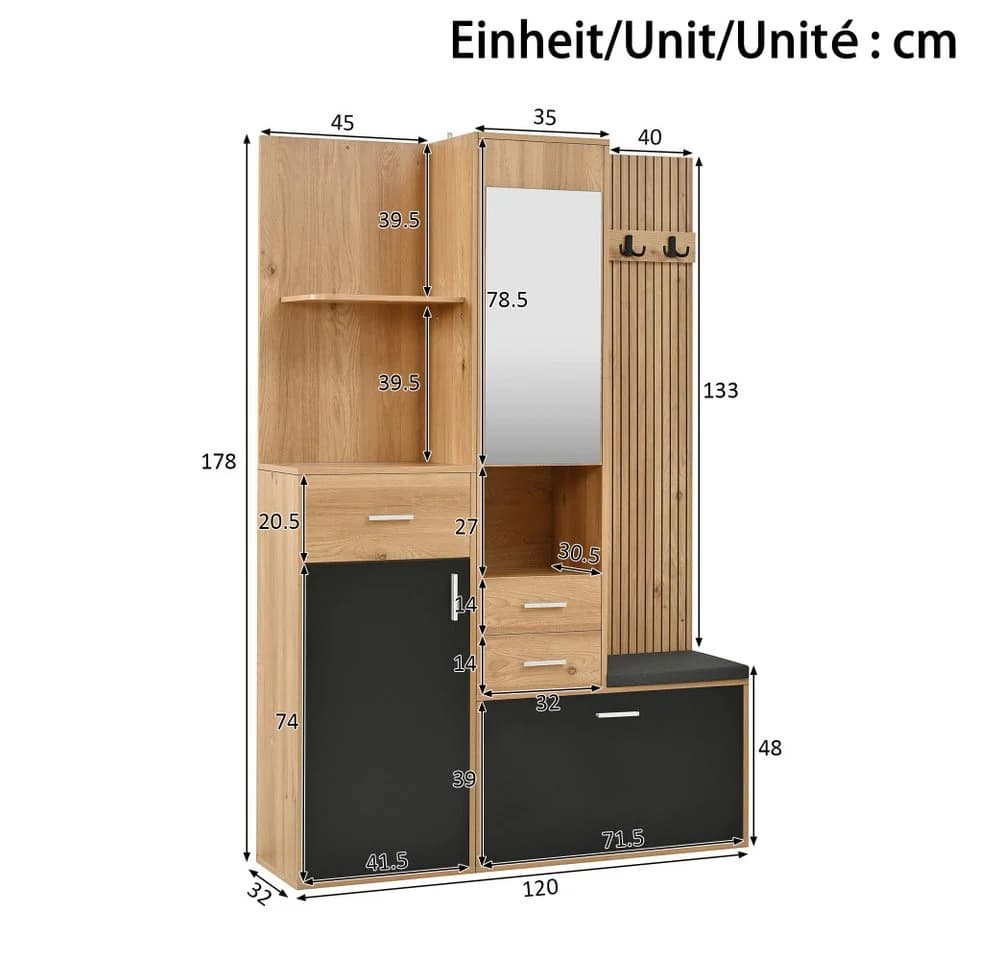 BBWL Kompaktgarderobe mit LED, Spiegel & Sitzbank - Bild 4