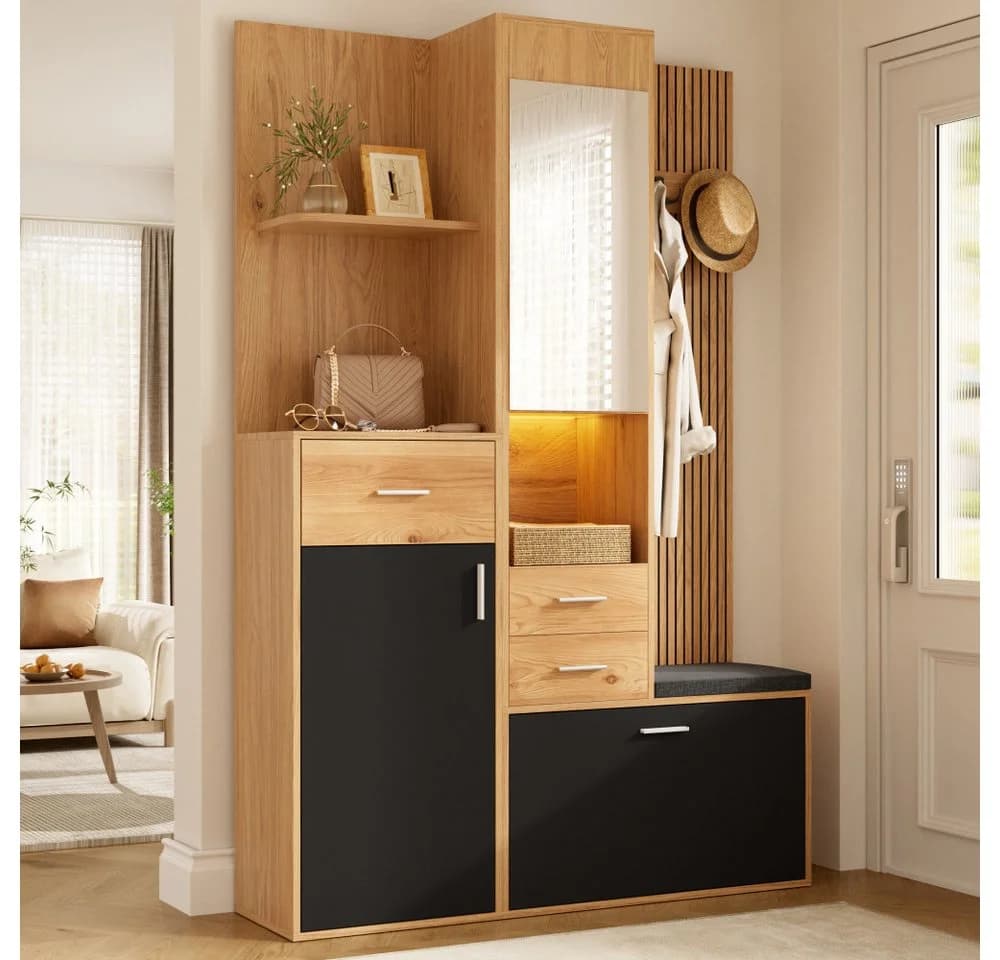 BBWL Kompaktgarderobe mit LED, Spiegel & Sitzbank - Bild 5
