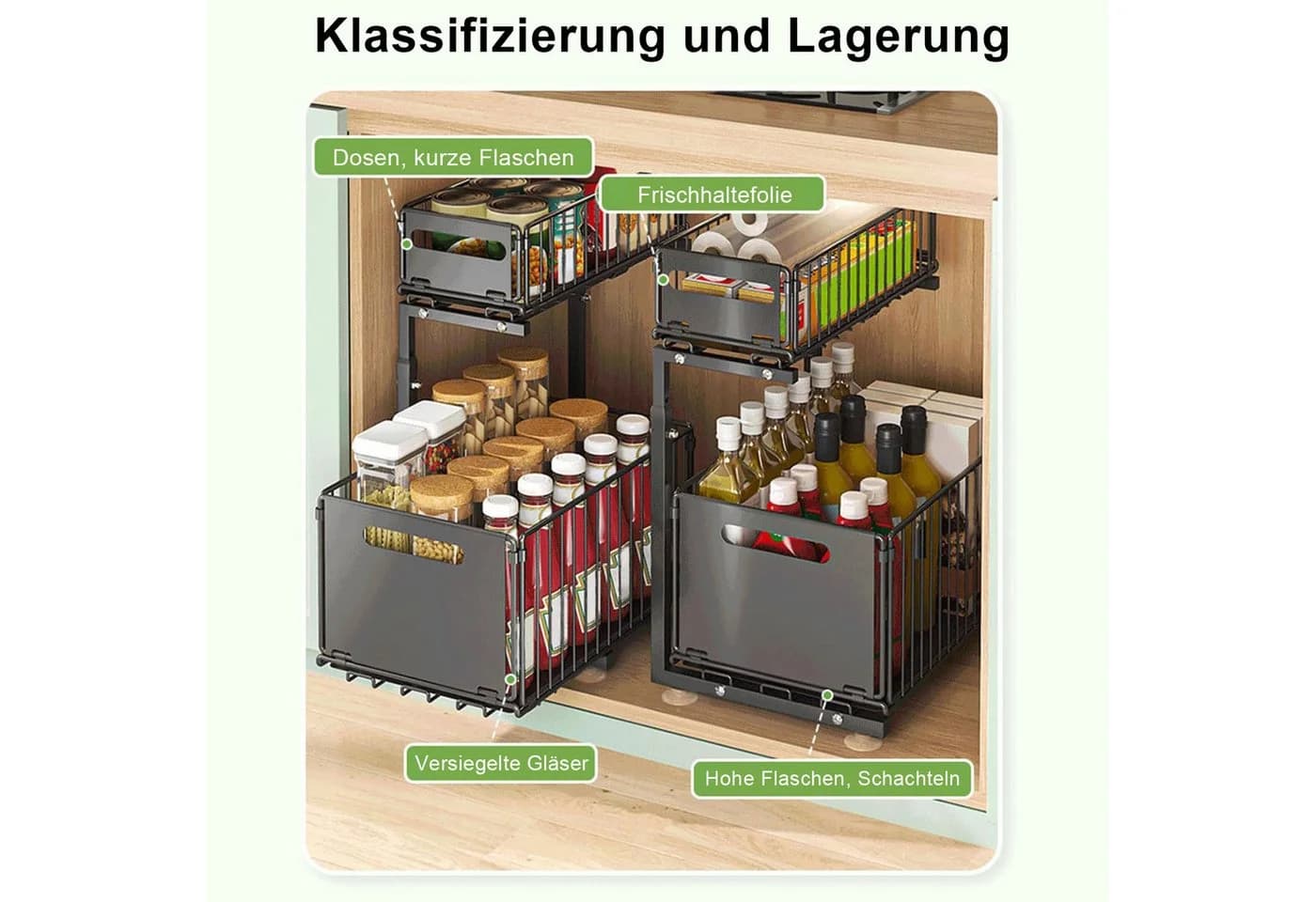 OKWISH Küchenorganizer-Set Unterschrank mit Schublade, Metall, Schwarz