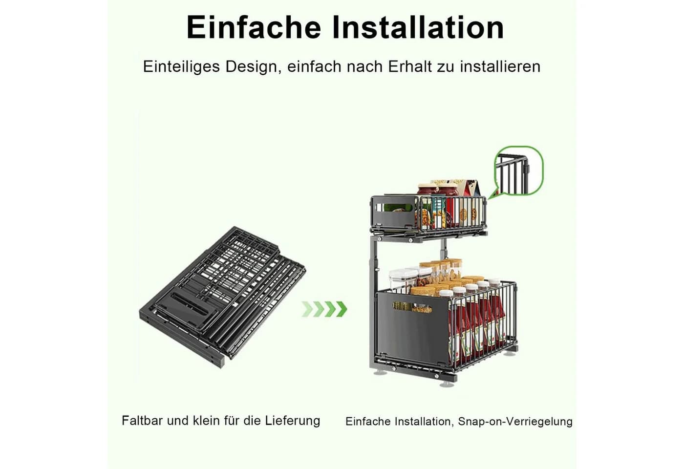 OKWISH Küchenorganizer-Set Unterschrank mit Schublade, Metall, Schwarz - Bild 5
