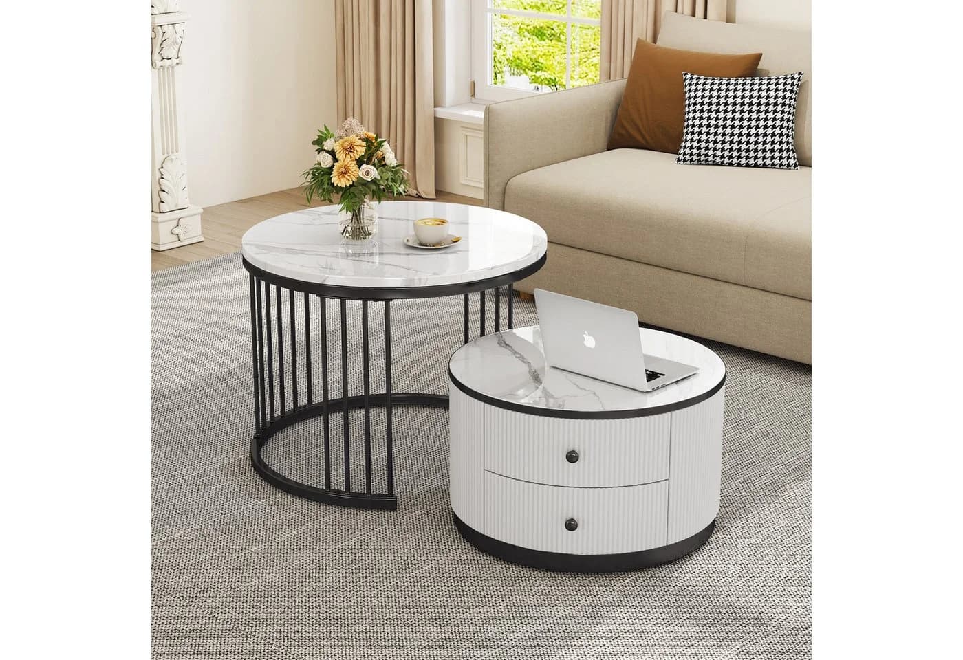 MODFU Couchtisch-Set in Nestform mit Marmoroptik - Bild 4