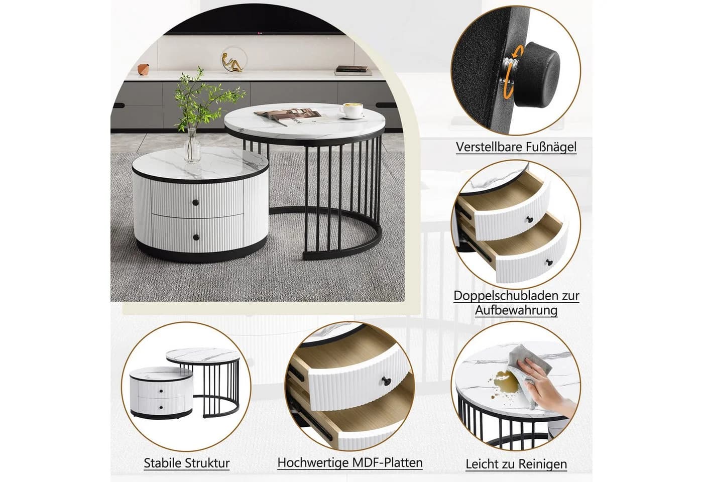 MODFU Couchtisch-Set in Nestform mit Marmoroptik - Bild 5