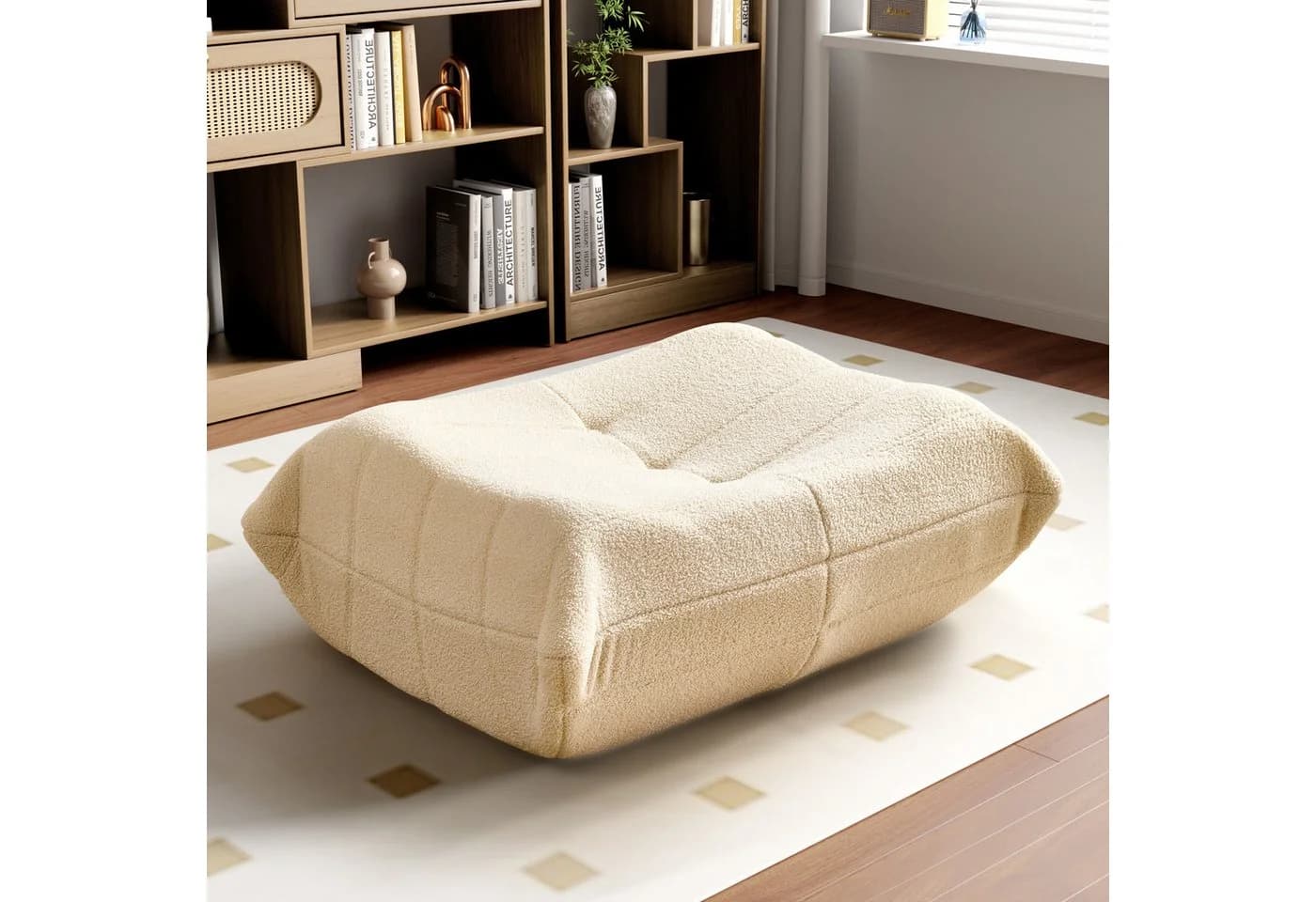 STILVORA Sitzsack Relaxsessel Beige mit Fußhocker & Teddyfell - Bild 5