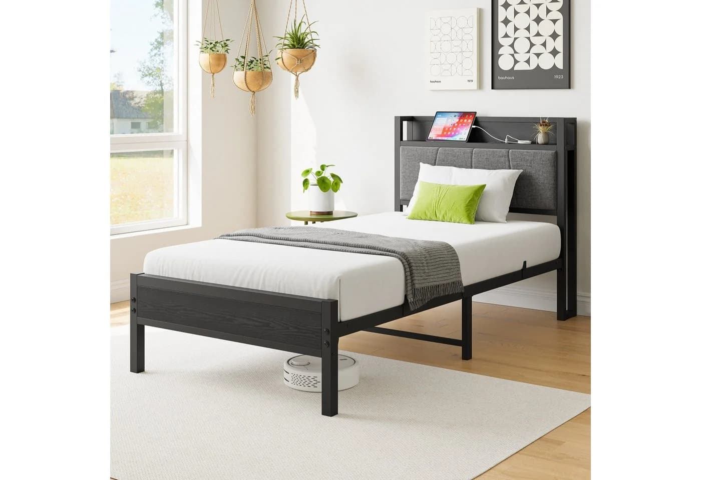 STILVORA Jugendbett Metallbett mit Steckdose und gepolstertem Kopfteil - Bild 2