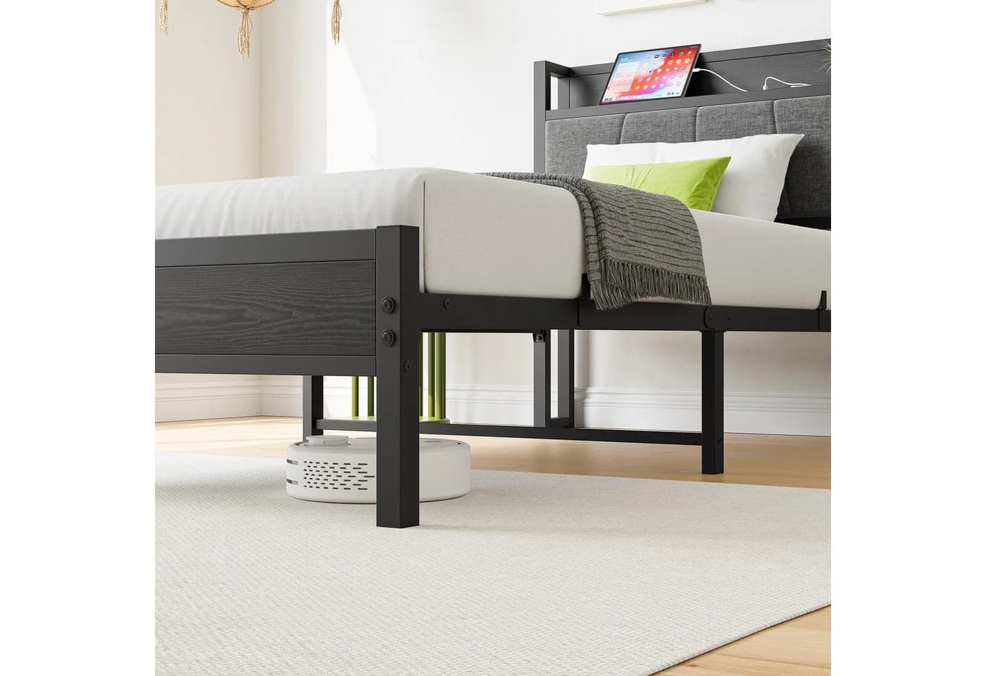 STILVORA Jugendbett Metallbett mit Steckdose und gepolstertem Kopfteil - Bild 3