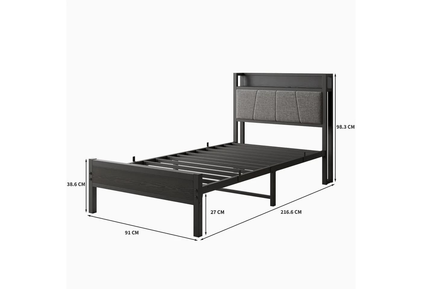STILVORA Jugendbett Metallbett mit Steckdose und gepolstertem Kopfteil - Bild 4